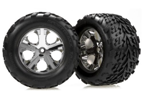 Tires & wheels, assembled, glued (2.8') (All-Star black chrome wheels, Talon tires, foam inserts) (2WD electric rear) (2) (TSM rated)