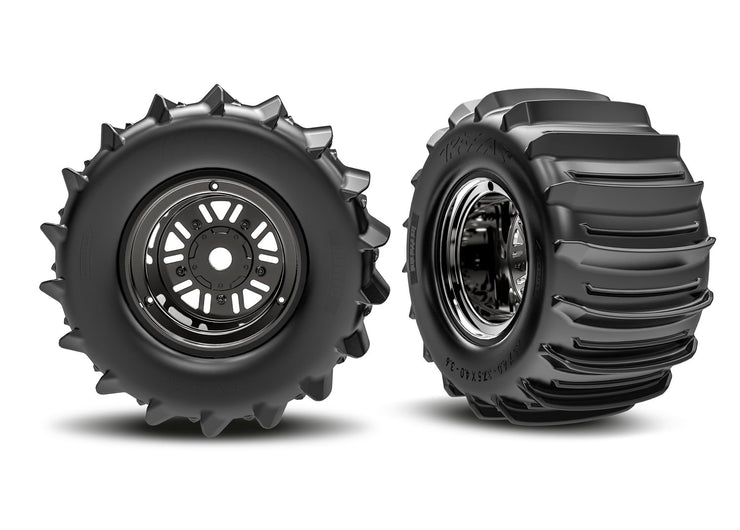 3.2" Funco Black Chrm Rear Wheels & Paddle Tires (2)