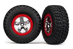 Tires & wheels, assembled, glued (SCT Split-Spoke chrome, red beadlock style wheels, BFGoodrich® Mud-Terrain™  T/A® KM2 tires, foam inserts) (2) (4WD f/r, 2WD rear)