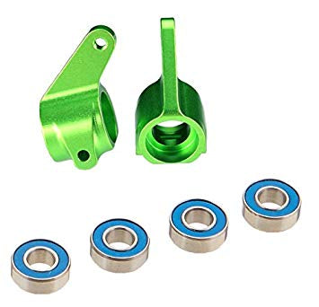 Steering blocks, Rustler®/Stampede®/Bandit (2), 6061-T6 aluminum (Green-anodized)/ 5x11mm ball bearings (4)