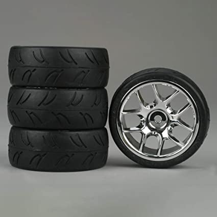 DURATRAX Suprer sport wheels/tires 1/10 sedan 12mm hex 10-spoke Chrome u-groove