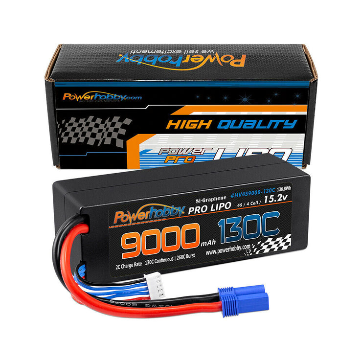 Powerhobby 4s 15.2V 9000MAH 130C SI-GRAPHENE Lipo Battery EC5 Plug Hard Case