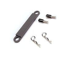 Battery hold-down plate (grey) / metal posts (2) / body clips (2)