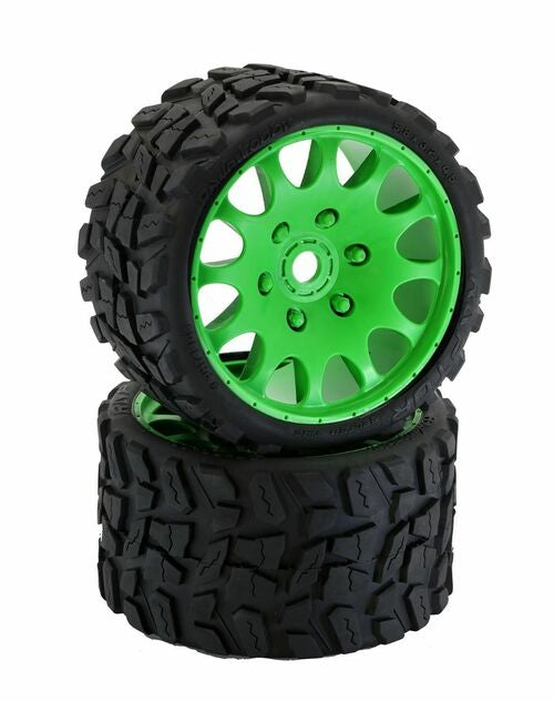 Power Hobby Raptor Belted Monster Truck Tires on Viper Wheels 17mm Hex (Green)