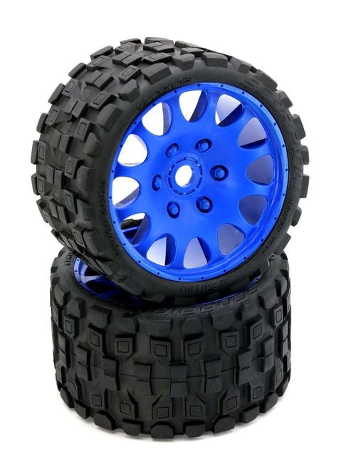 Power Hobby Raptor Belted Monster Truck Tires on Viper Wheels 17mm Hex (Blue)
