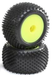Losi step pin tires, rear, mounted yellow: Mini-T 2.0