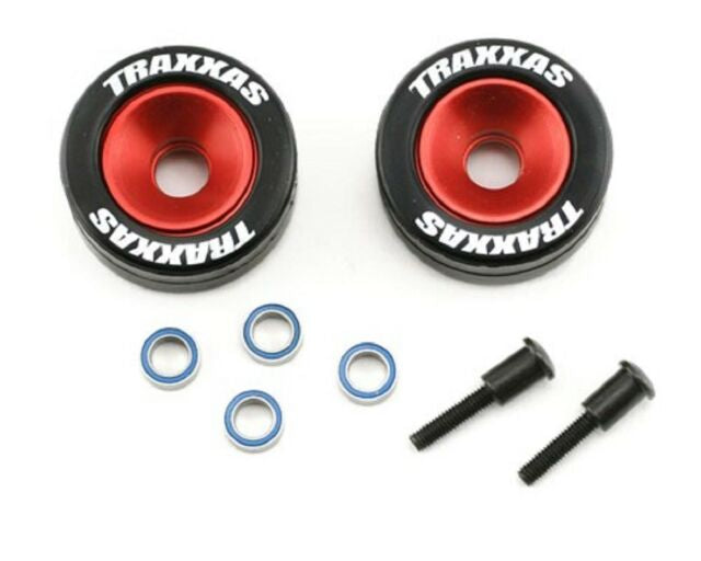 Wheels, aluminum (red-anodized) (2)/ 5x8mm ball bearings (4)/ axles (2)/ rubber tires (2)