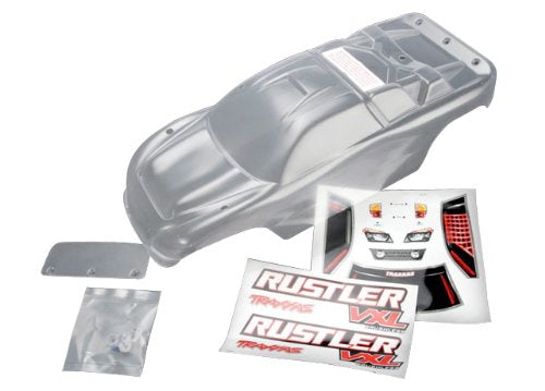 Body, Rustler® (clear, requires painting)/window, lights decal sheet/ wing and aluminum hardware