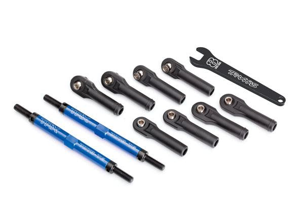 Toe links, E-Revo® VXL (TUBES blue-anodized, 7075-T6 aluminum, stronger than titanium) (144mm) (2)/ rod ends, assembled with steel hollow balls (8)/ aluminum wrench, 10mm (1)