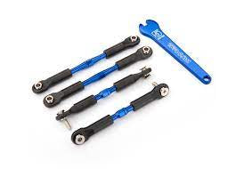 Turnbuckles, aluminum (blue-anodized), camber links, front, 39mm (2), rear, 49mm (2) (assembled w/rod ends & hollow balls)/ wrench