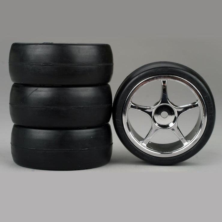 DURATRAX Suprer sport wheels/tires 1/10 sedan 12mm hex 5-spoke Chrome slicks