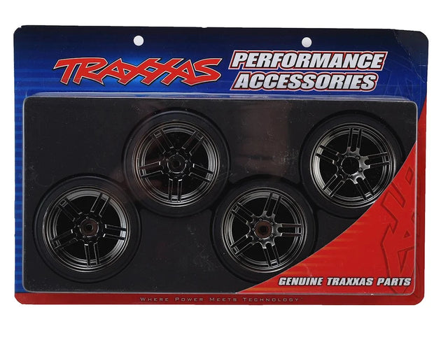 Traxxas 4-Tec 2.0 1.9" Front & Rear Pre-Mounted Drift Tires (Black Chrome) w/12mm Hex Split-Spoke Wheels (4)