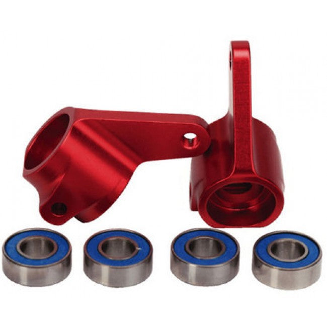 Steering blocks, Rustler®/Stampede®/Bandit (2), 6061-T6 aluminum (red-anodized)/ 5x11mm ball bearings (4)