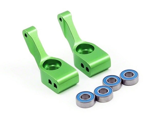 Stub axle carriers, Rustler®/Stampede®/Bandit (2), 6061-T6 aluminum Green-anodized)/ 5x11mm ball bearings (4)